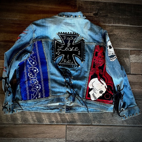 Ozzy Addicts OOAK custom punk grunge denim Jacket XL - Picture 2 of 7